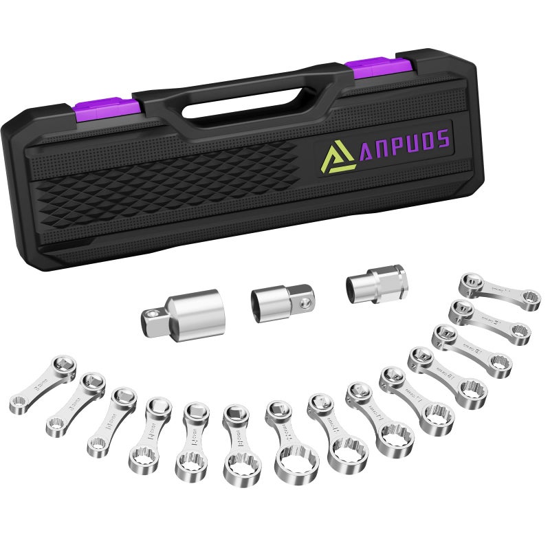 ANPUDS Torque Adapter Set  17 pcs Metric 12 Point Torque Adapter Extension Set  3/8"" Torque Wrench Adapter with 8  9  10  11  12  13  14  15  16  17  18  19  20  21  22mm  1/2''+1/4'' + Bit Adapter - Image 1